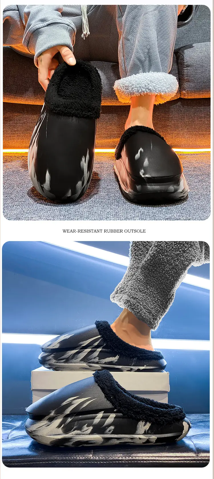 Cotton Slippers Men's Winter Baotou Room Interior Velvet Warm Plush Couple Slippers Thick Sole Dung Camouflage Coconut Shoes — feature 8