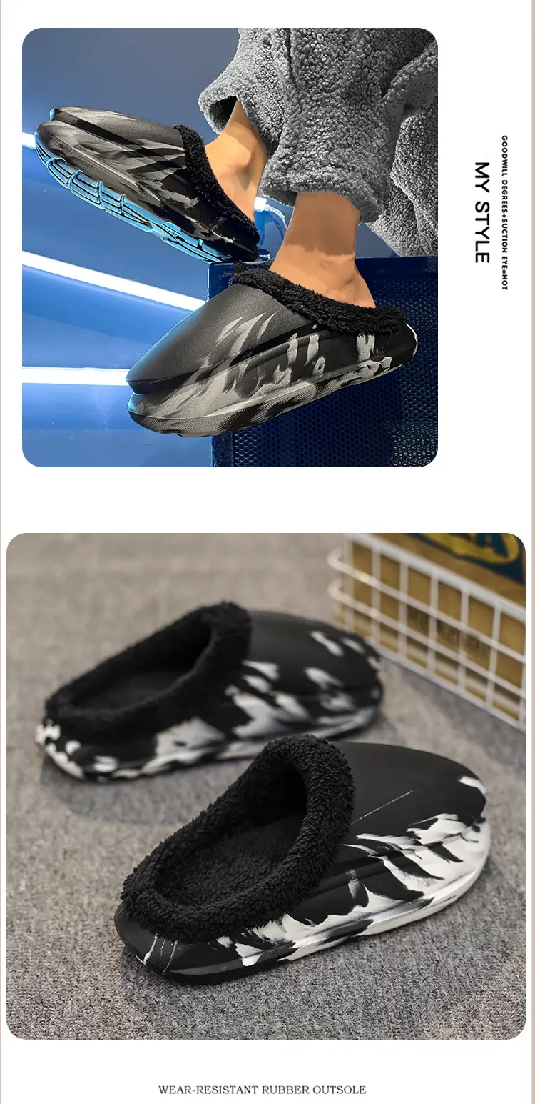 Cotton Slippers Men's Winter Baotou Room Interior Velvet Warm Plush Couple Slippers Thick Sole Dung Camouflage Coconut Shoes — feature 9