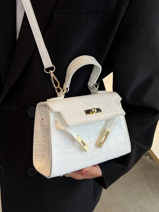 White Croc Leather Shoulder Bag for Women 2024 - Image 5