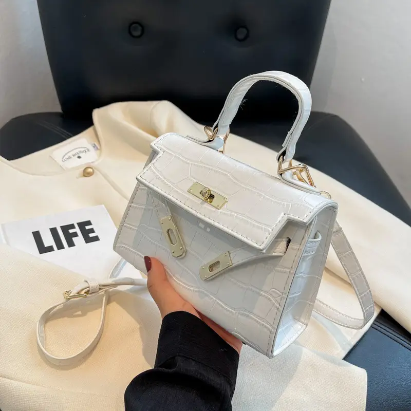 White Croc Leather Shoulder Bag for Women 2024 - Image 3