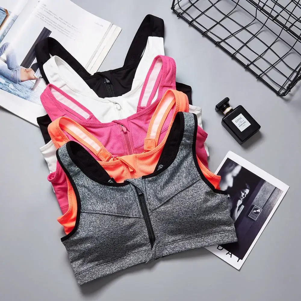 Wire-Free Sports Bra Large Size Front Zipper Push-Up Breathable - Image 11