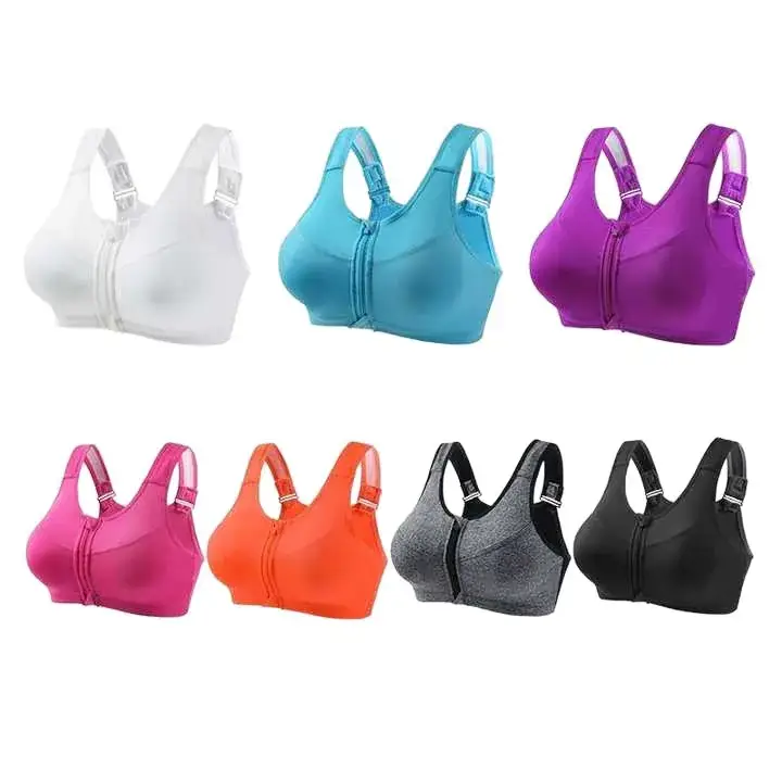 Wire-Free Sports Bra Large Size Front Zipper Push-Up Breathable - Image 12