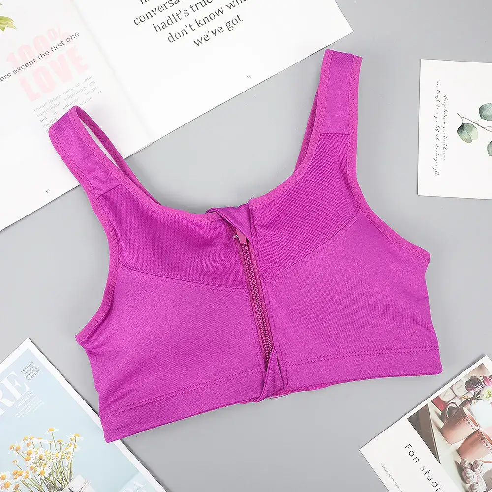 Wire-Free Sports Bra Large Size Front Zipper Push-Up Breathable - Image 2