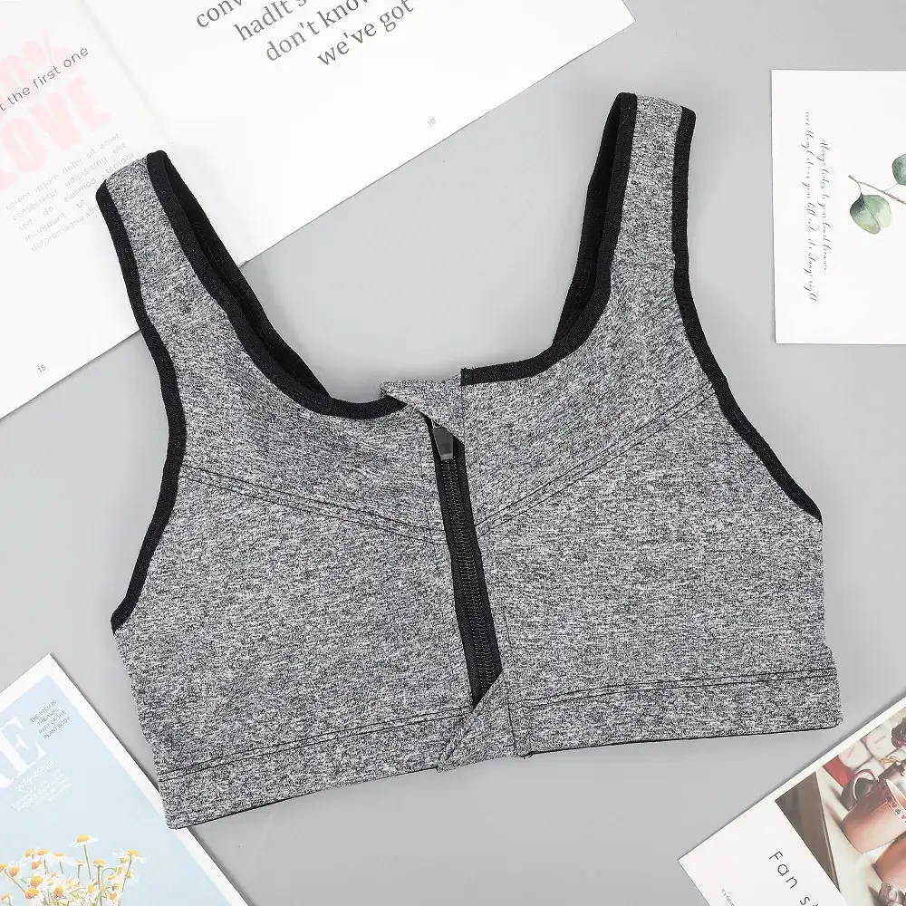 Wire-Free Sports Bra Large Size Front Zipper Push-Up Breathable - Image 5