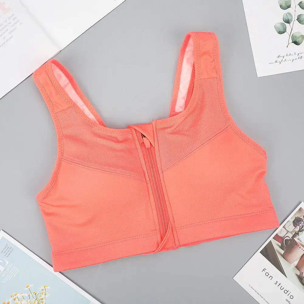 Wire-Free Sports Bra Large Size Front Zipper Push-Up Breathable - Image 7