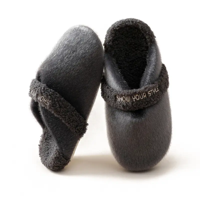 Women Cotton Furry Slippers Beige Winter Indoor