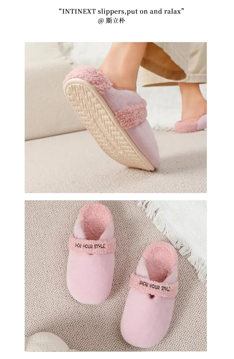 Women Cotton Furry Slippers Beige Winter Indoor — feature 14