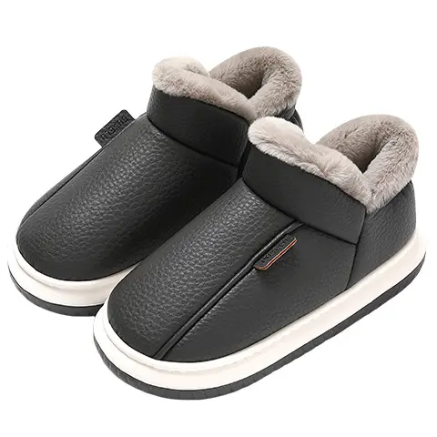 All-inclusive cotton slippers women's winter home indoor non-slip thick bottom fleece-lined warm poop feeling pu cotton shoes men's wholesale winter - Image 6