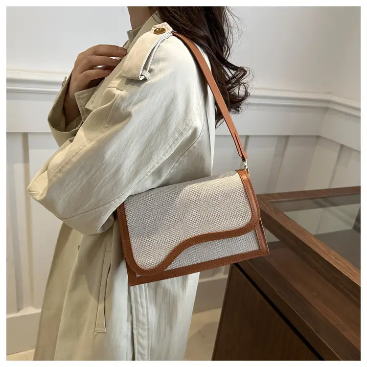 Women's Canvas Crossbody Bag Brown Grey 2024 — feature 15