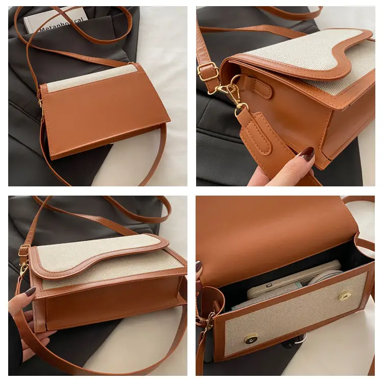 Women's Canvas Crossbody Bag Brown Grey 2024 — feature 7