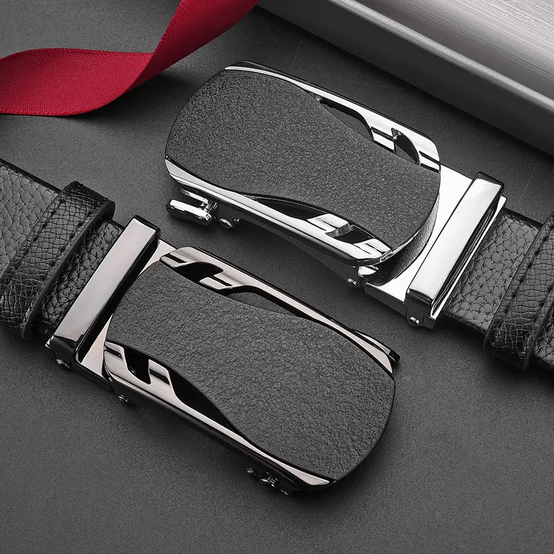 Men's Black Leather Belt with Frosted Buckle 3.5cm - Image 4