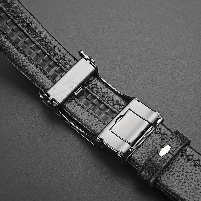 Men's Black Leather Belt with Frosted Buckle 3.5cm - Image 6