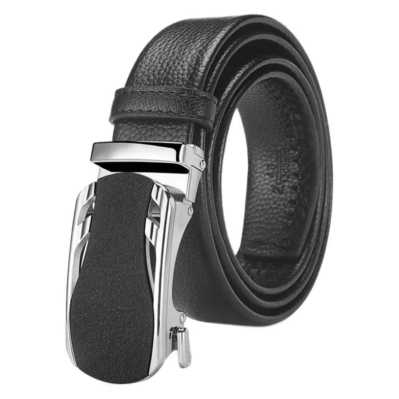 Men's Black Leather Belt with Frosted Buckle 3.5cm - Image 7