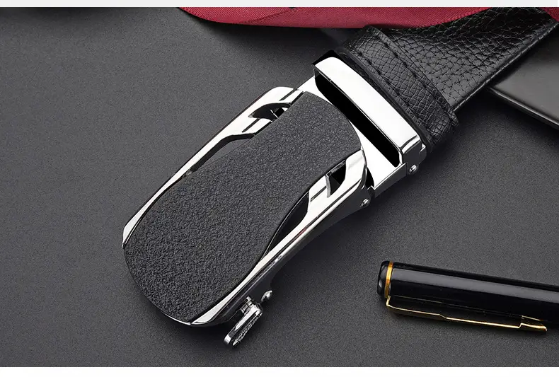 Men's Black Leather Belt with Frosted Buckle 3.5cm — feature 15
