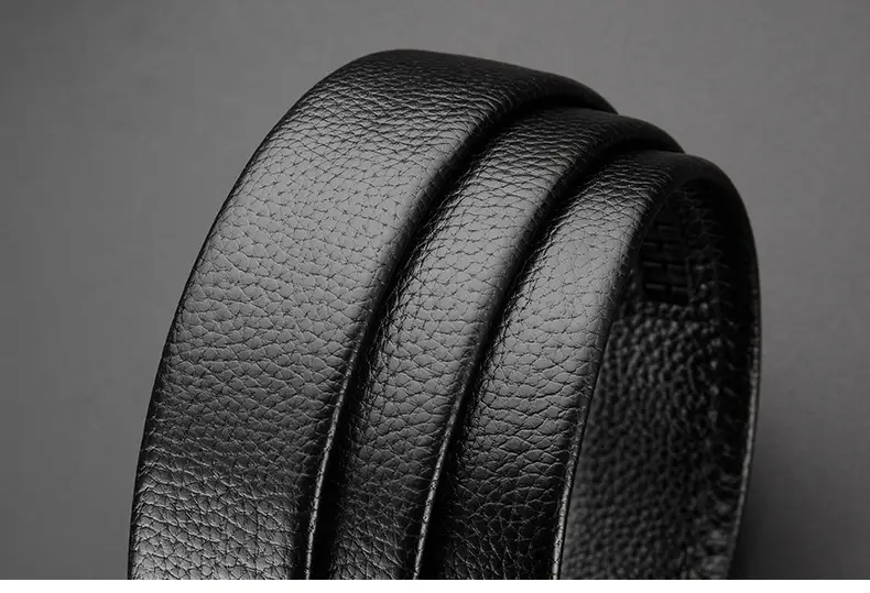 Men's Black Leather Belt with Frosted Buckle 3.5cm — feature 17