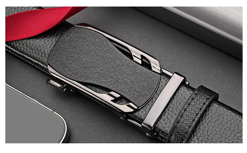 Men's Black Leather Belt with Frosted Buckle 3.5cm — feature 21
