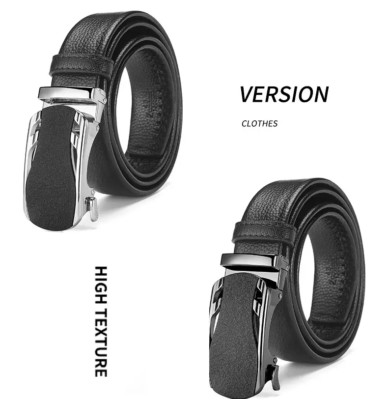 Men's Black Leather Belt with Frosted Buckle 3.5cm — feature 23
