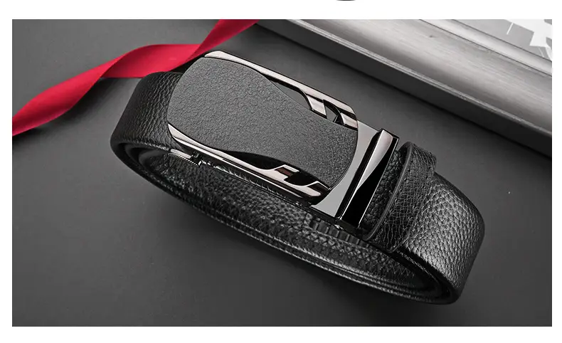 Men's Black Leather Belt with Frosted Buckle 3.5cm — feature 24
