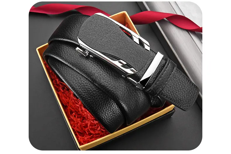 Men's Black Leather Belt with Frosted Buckle 3.5cm — feature 26