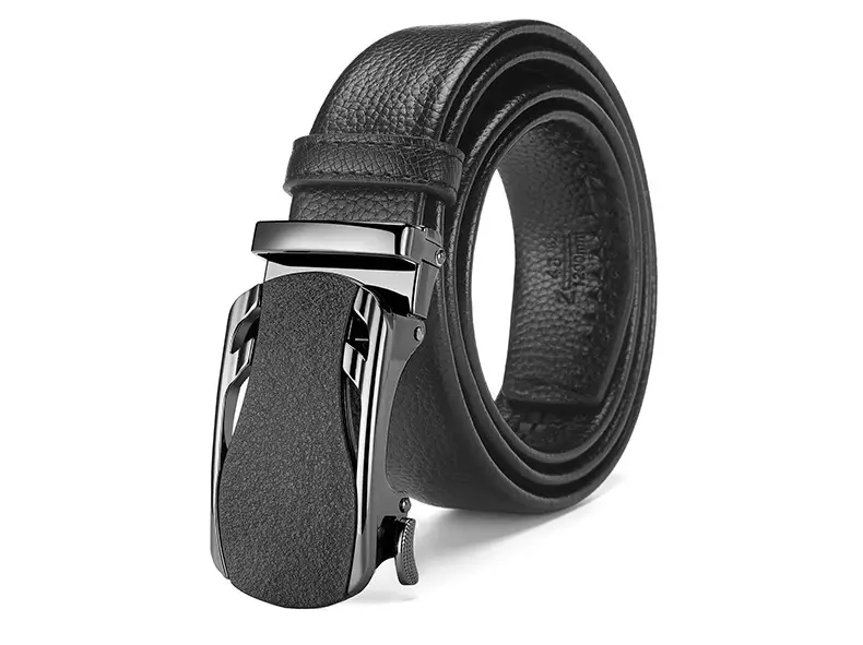Men's Black Leather Belt with Frosted Buckle 3.5cm — feature 30