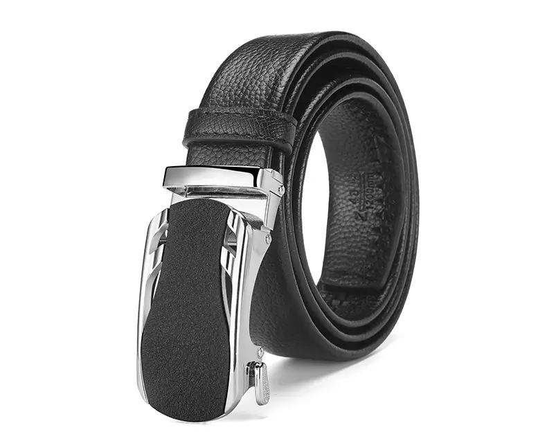 Men's Black Leather Belt with Frosted Buckle 3.5cm — feature 31