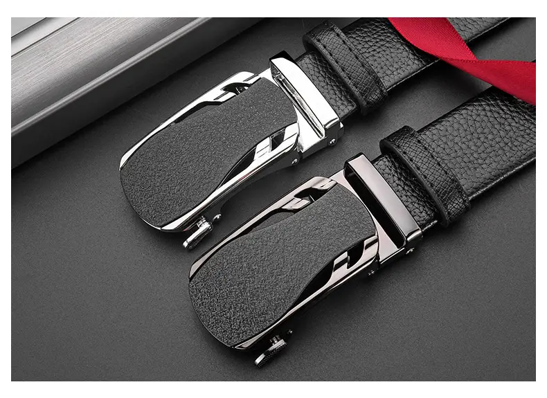 Men's Black Leather Belt with Frosted Buckle 3.5cm — feature 38