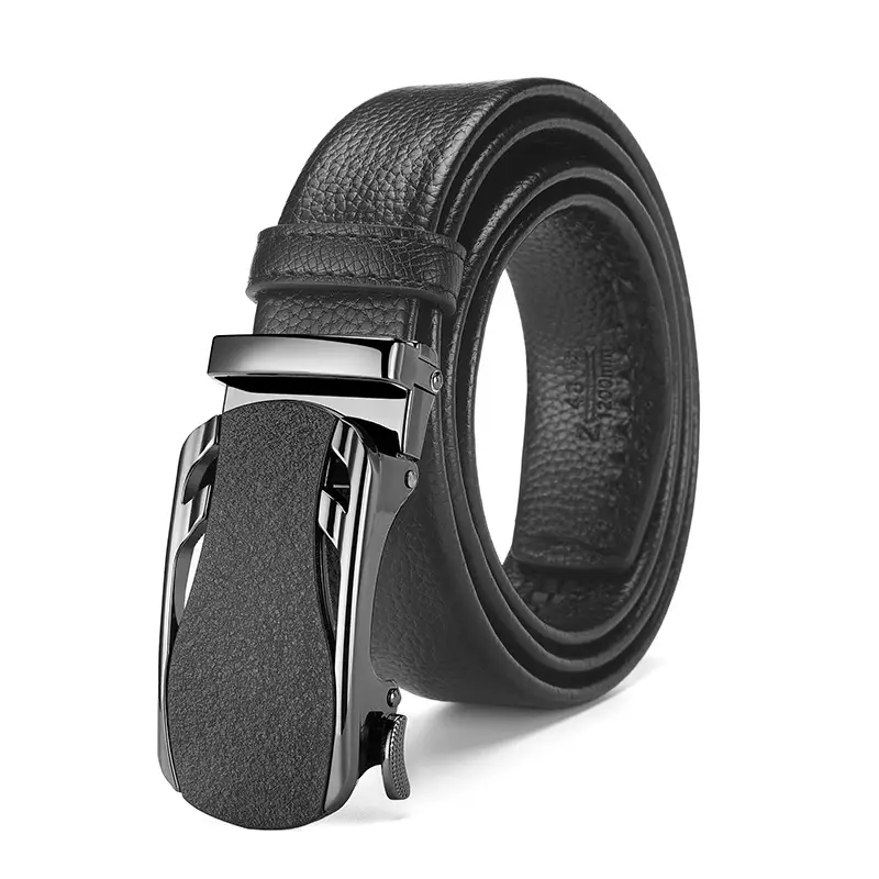 Men's Black Leather Belt with Frosted Buckle 3.5cm - Image 2