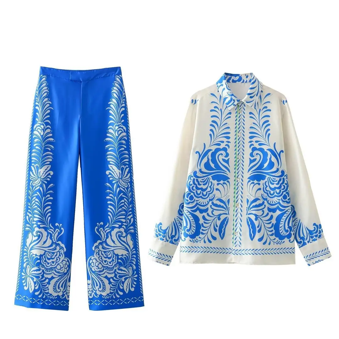 TAOP & ZA Women's Spring New Printed Silk Satin Texture Shirt 2815183 Pants 2864176 — feature 3
