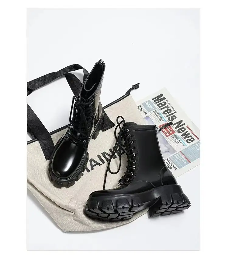 Women's Black Heavy Heel Lace-Up Boots 2024 — feature 2