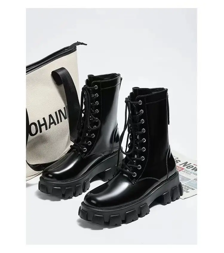 Women's Black Heavy Heel Lace-Up Boots 2024 — feature 3