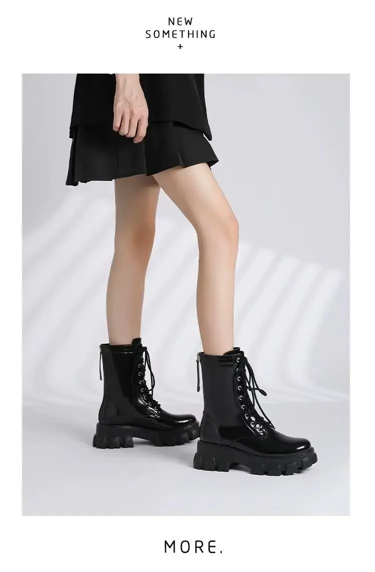 Women's Black Heavy Heel Lace-Up Boots 2024 — feature 4