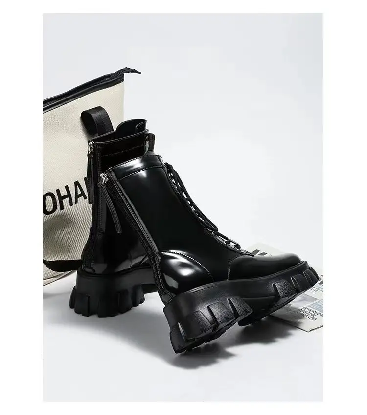 Women's Black Heavy Heel Lace-Up Boots 2024 — feature 5
