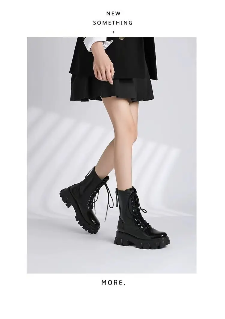 Women's Black Heavy Heel Lace-Up Boots 2024 — feature 6
