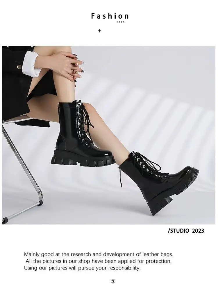 Women's Black Heavy Heel Lace-Up Boots 2024 — feature 7