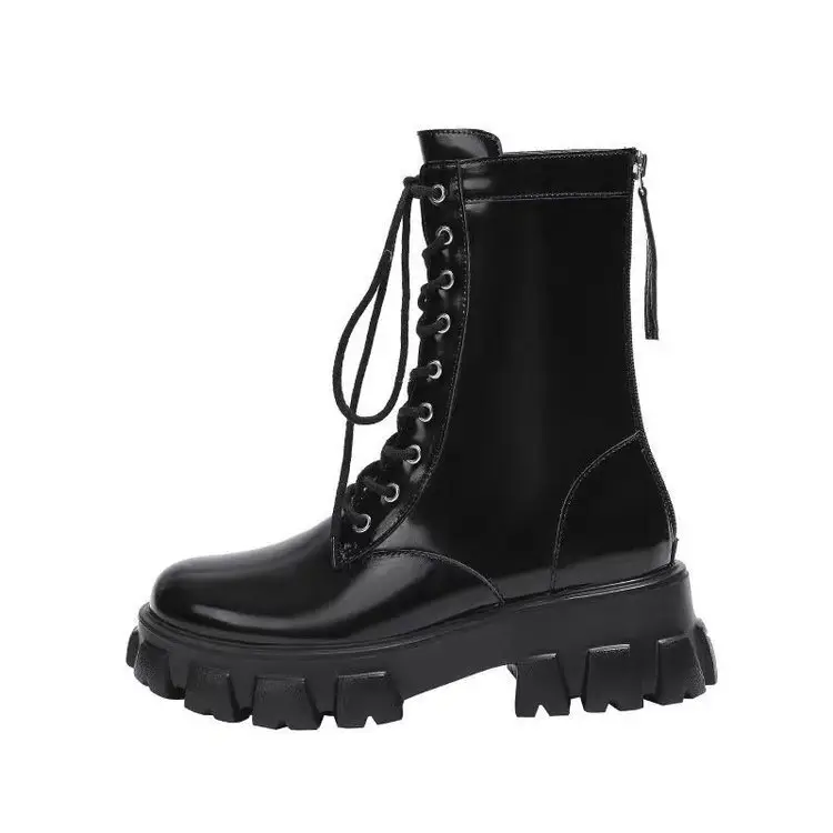 Women's Black Heavy Heel Lace-Up Boots 2024 - Image 2