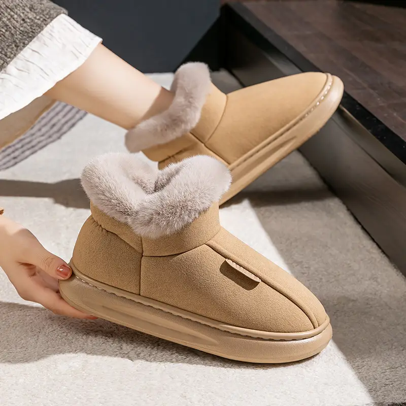 High-top Cotton Slippers Women's Autumn and Winter Household Thickened fleece-lined Winter Warm Plush Cotton Shoes for Outer Wear Snow Boots - Image 4