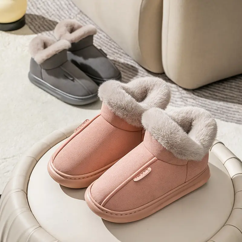 High-top Cotton Slippers Women's Autumn and Winter Household Thickened fleece-lined Winter Warm Plush Cotton Shoes for Outer Wear Snow Boots - Image 5