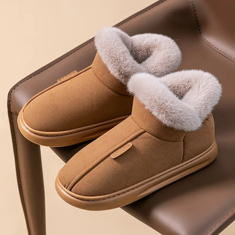High-top Cotton Slippers Women's Autumn and Winter Household Thickened fleece-lined Winter Warm Plush Cotton Shoes for Outer Wear Snow Boots - Image 6