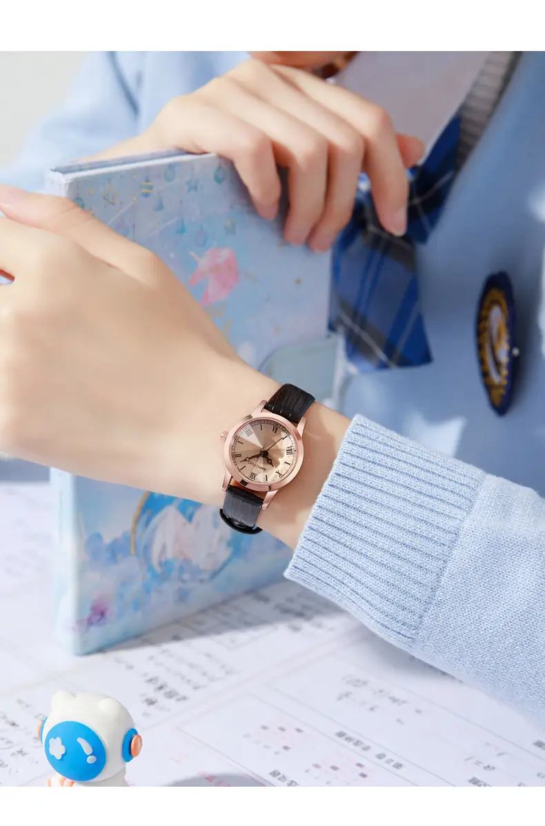Women's Rose Gold Quartz Watch with Leather Belt — feature 10