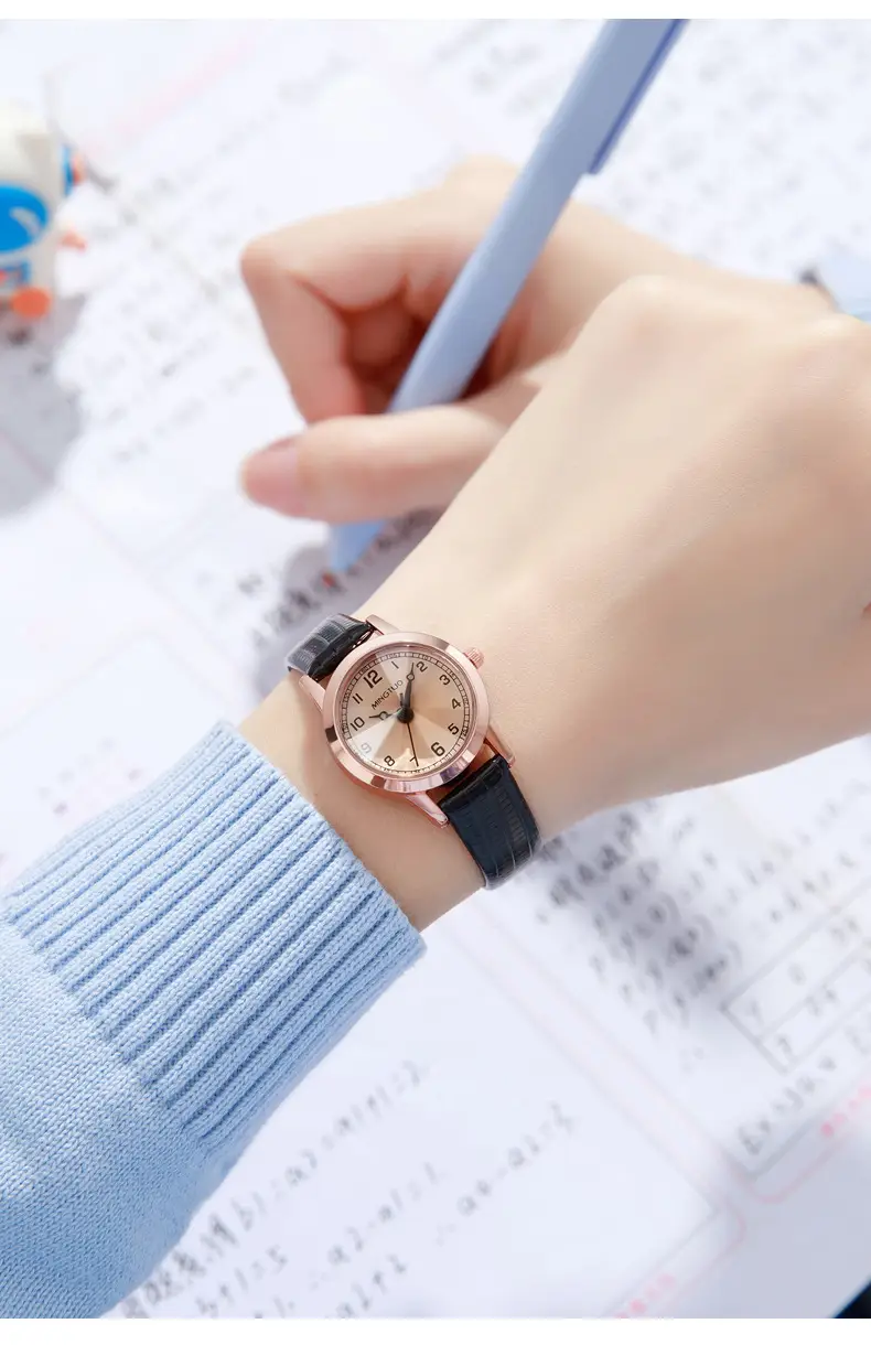 Women's Rose Gold Quartz Watch with Leather Belt — feature 5