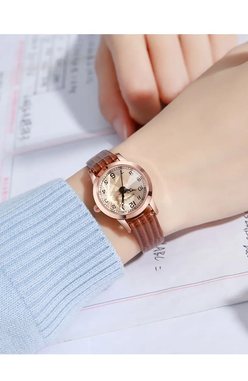 Women's Rose Gold Quartz Watch with Leather Belt — feature 9