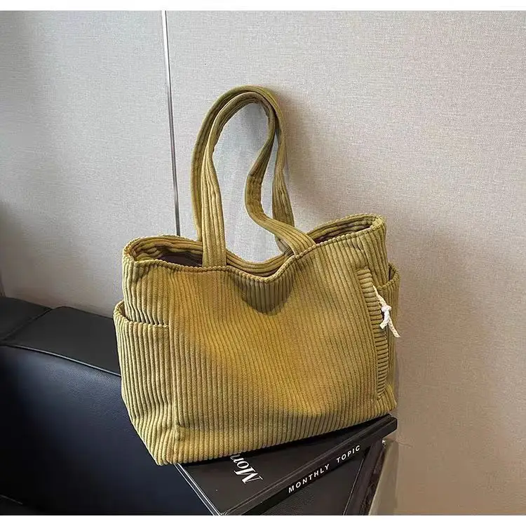 Women's Large Capacity Corduroy Shoulder Bag Beige — feature 1