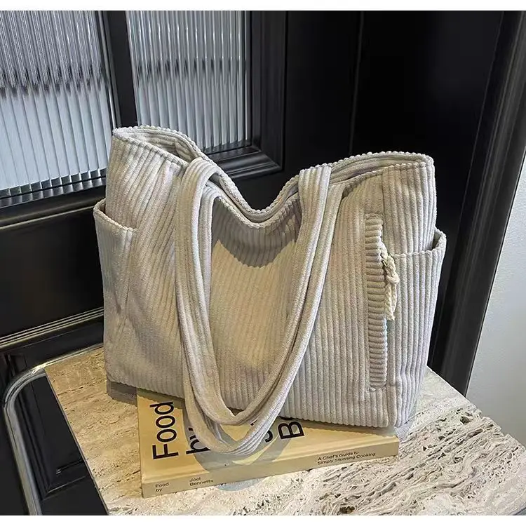 Women's Large Capacity Corduroy Shoulder Bag Beige — feature 10