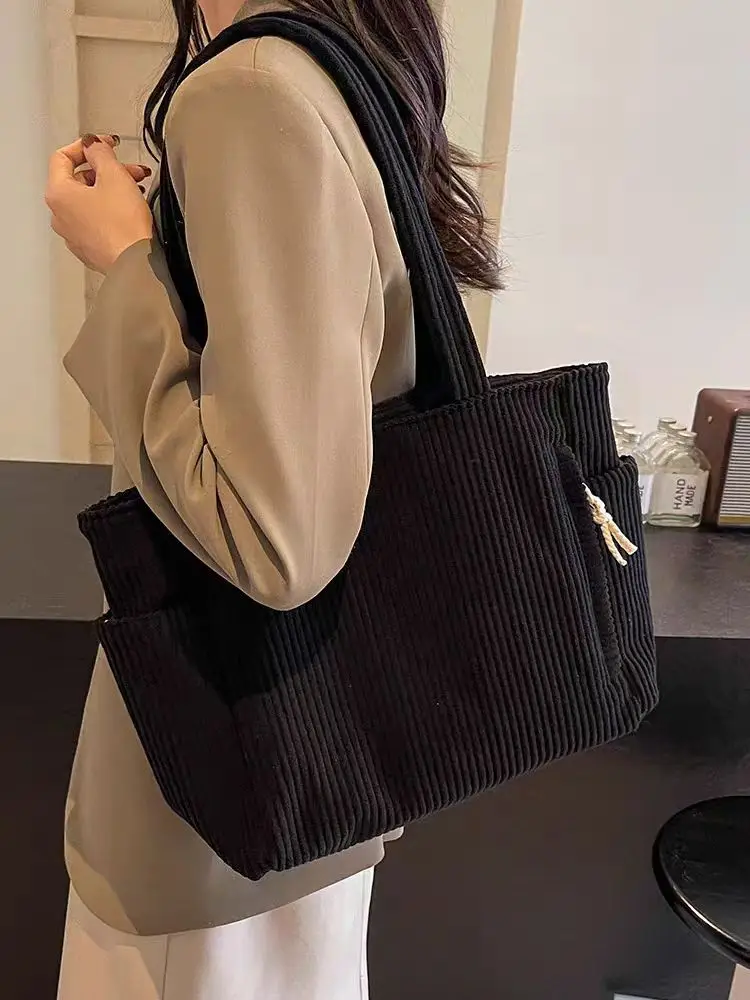 Women's Large Capacity Corduroy Shoulder Bag Beige — feature 16