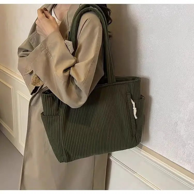 Women's Large Capacity Corduroy Shoulder Bag Beige — feature 18