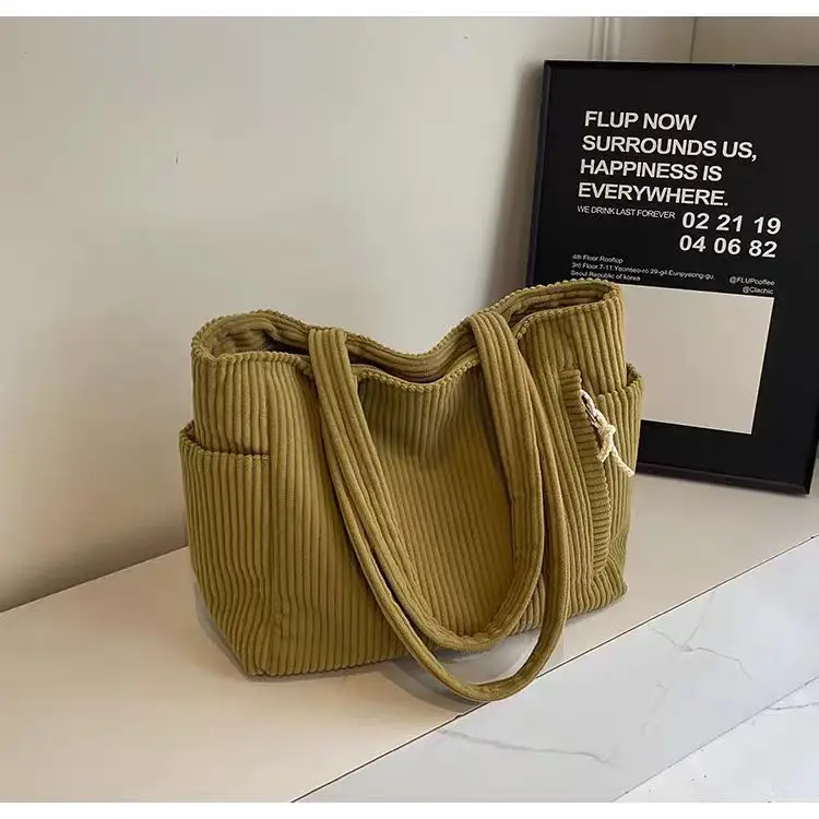 Women's Large Capacity Corduroy Shoulder Bag Beige — feature 25