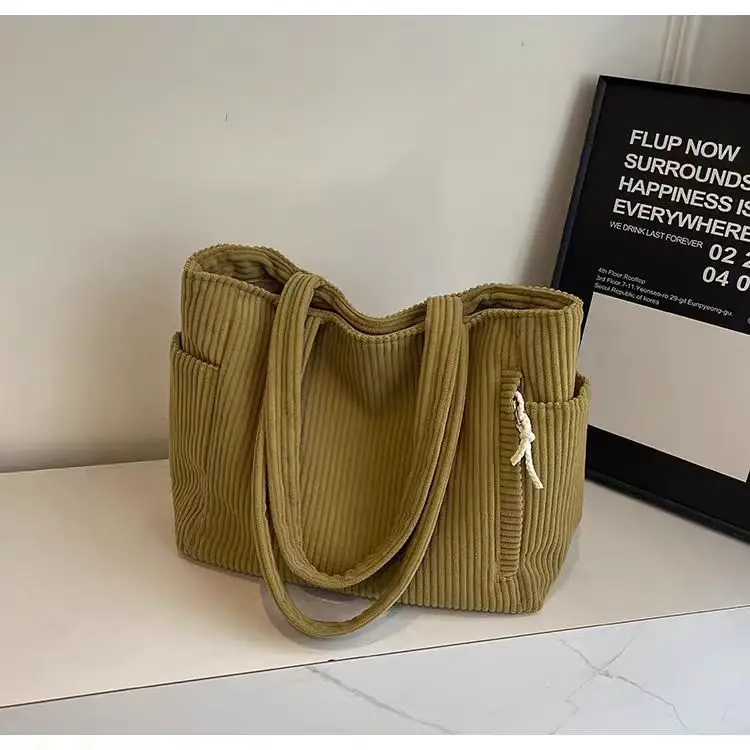Women's Large Capacity Corduroy Shoulder Bag Beige — feature 27