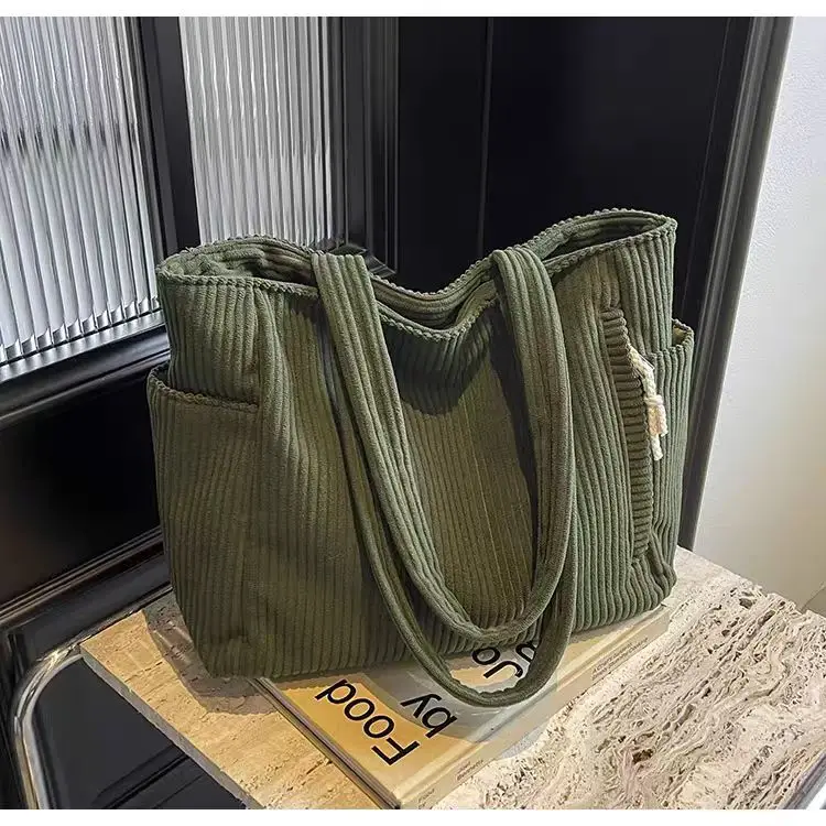 Women's Large Capacity Corduroy Shoulder Bag Beige — feature 28