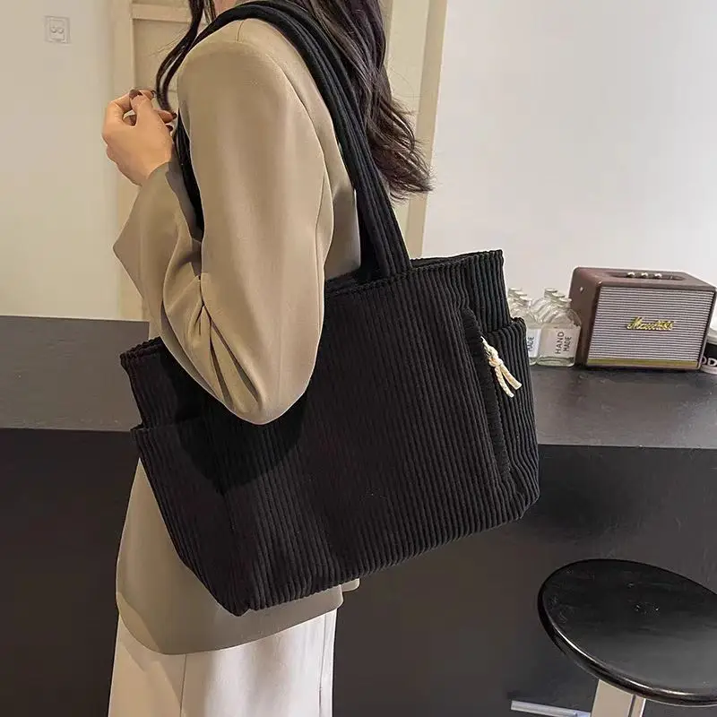 Women's Large Capacity Corduroy Shoulder Bag Beige — feature 31