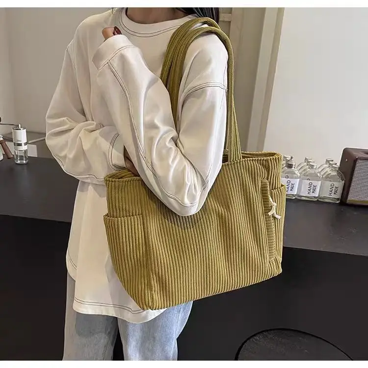 Women's Large Capacity Corduroy Shoulder Bag Beige — feature 33